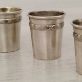 Liquor service crystal carafe glasses silver metal