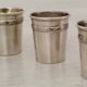 Liquor service crystal carafe glasses silver metal