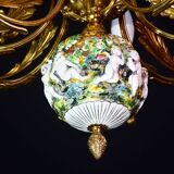 Manila, large size 12 light Italian vintage ceramic chandelier, 1960