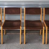 set of 6 Scandinavian style chairs in solid wood and vintage velvet