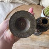 Old German bronze candle holders signed initial LR rocaille style XIXth vintage gilded