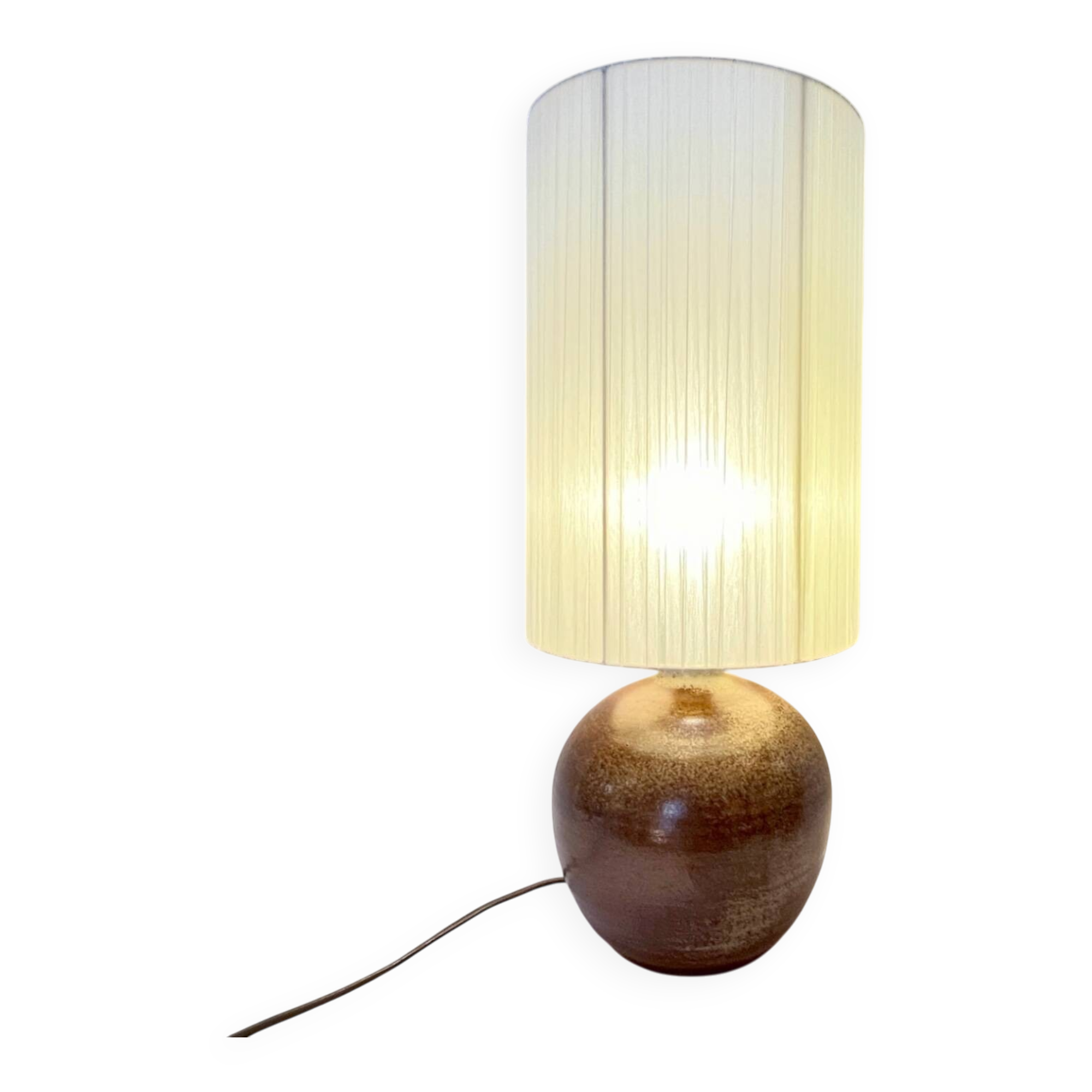 XXL Vintage lamp base in gray parity sandstone and raffia lampshade 1970
