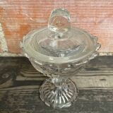 Antique glass candy dish, sugar bowl, footed, vintage molded glass