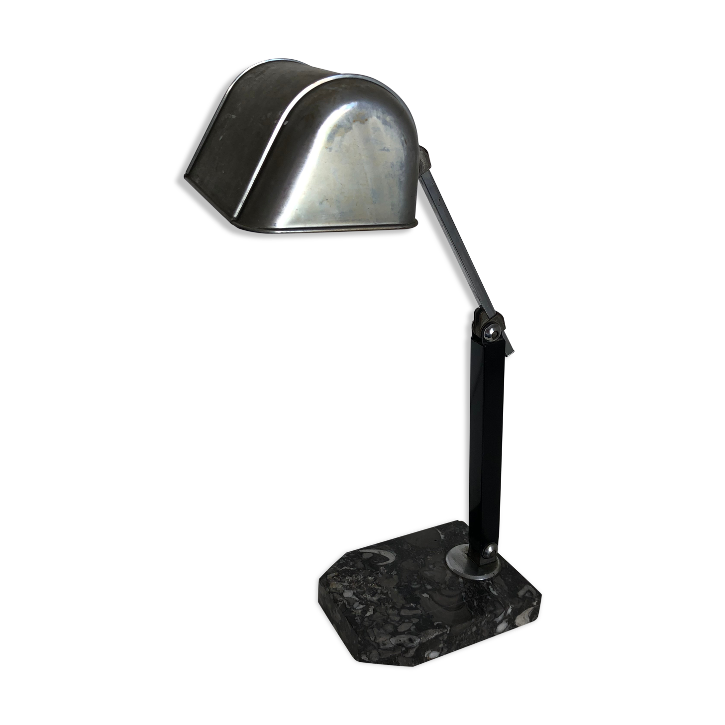 Lampe Artisanat Français marbre noir vintage 1930 42 cm