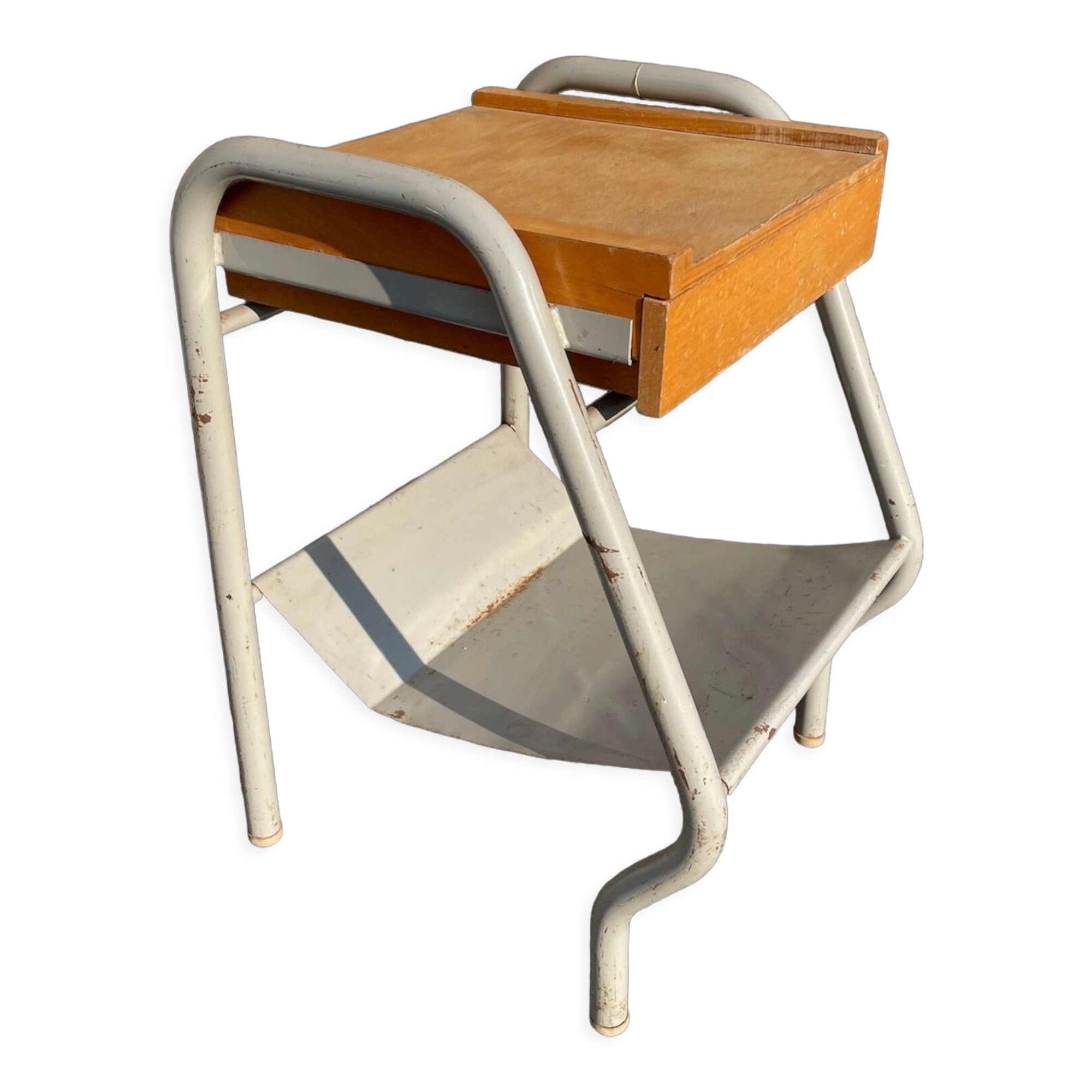 Vintage bedside table in wood and metal