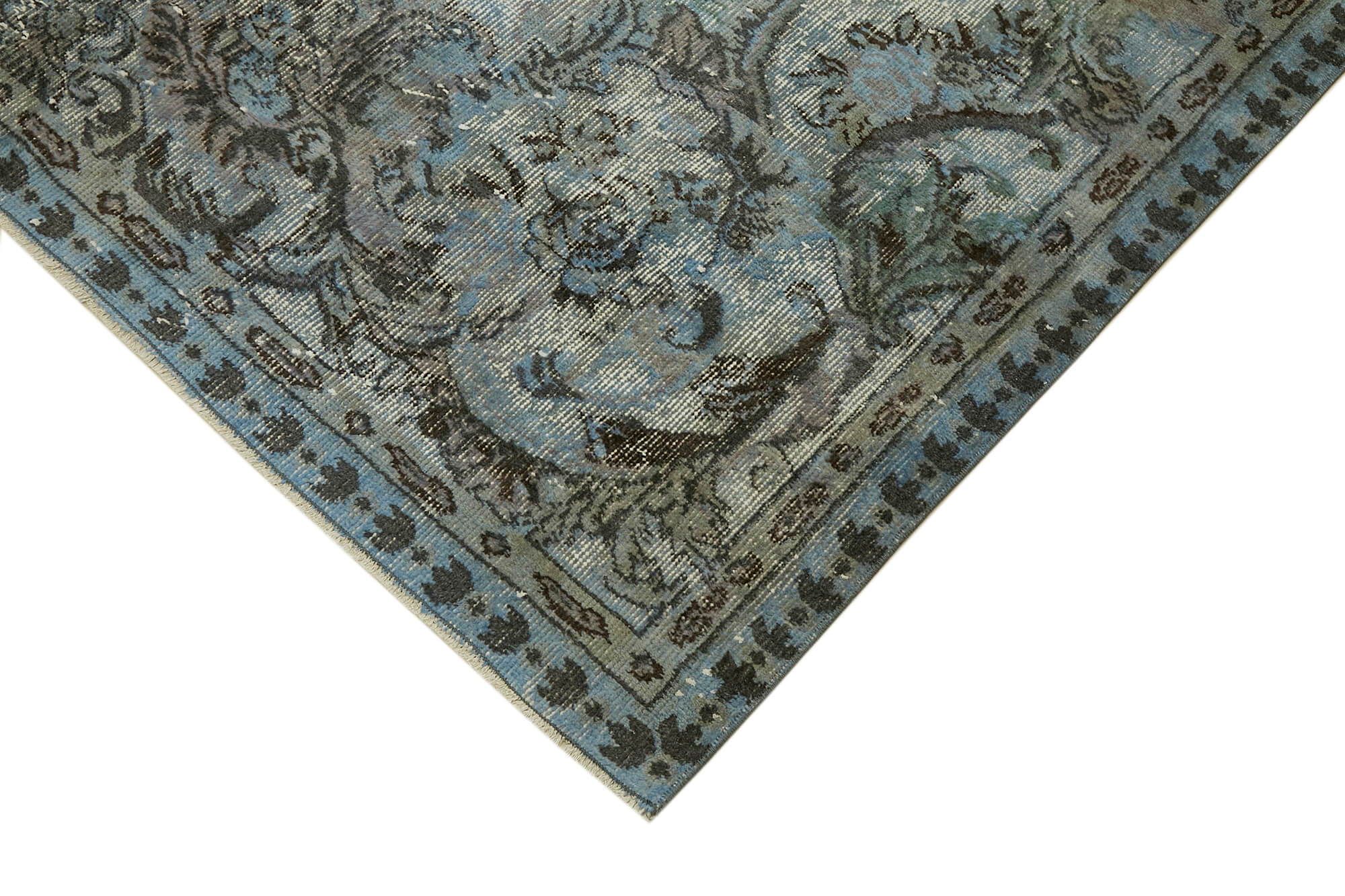 Hand-Knotted Carved Anatolian 1970s 173 cm x 267 cm Blue Carpet