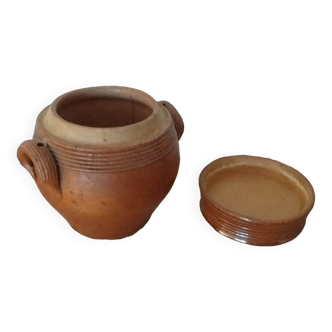 Pot en céramique grès avec anses marron fait main modèle unique xxème siècle