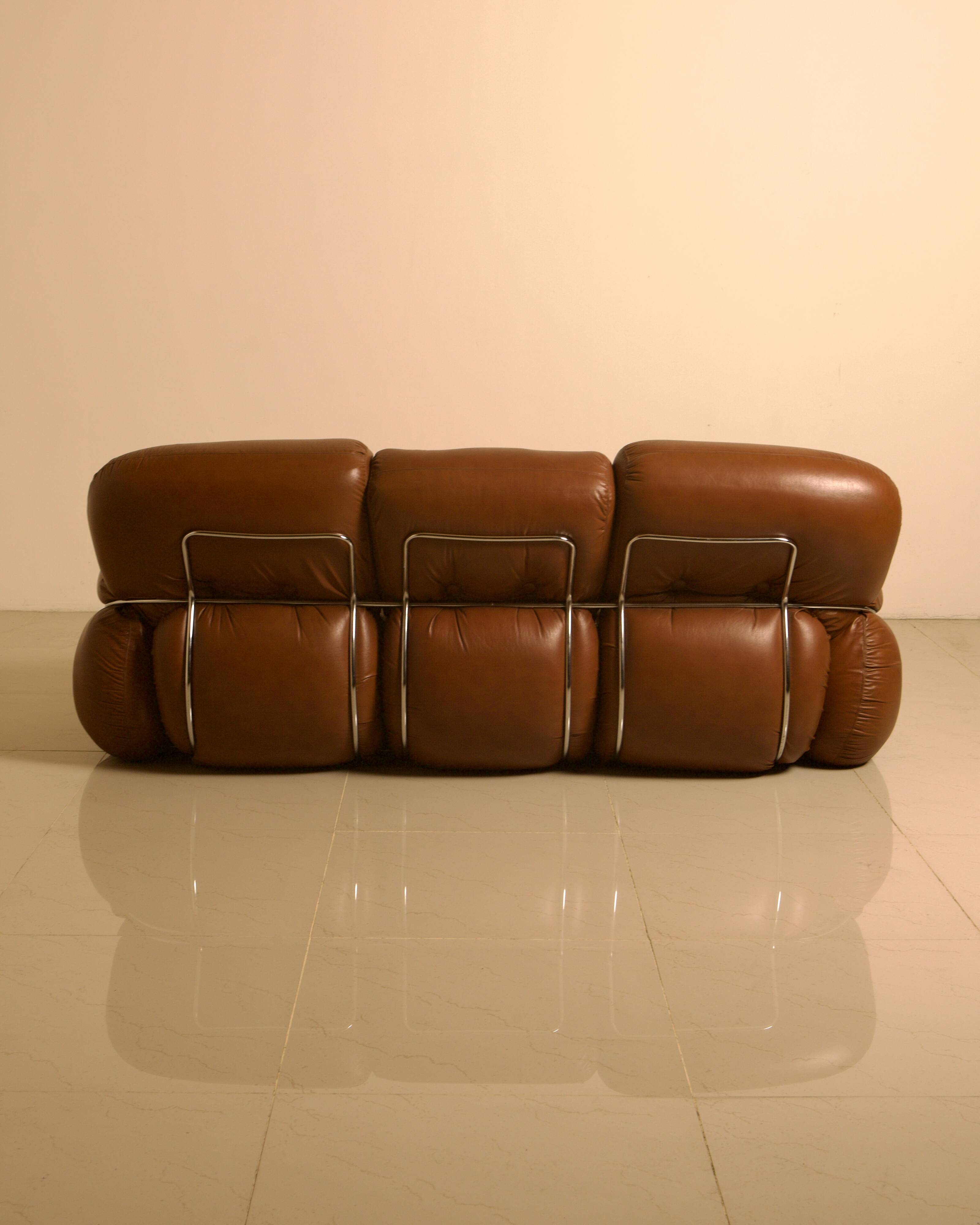 Italian brown leather "Okay" sofa by Adriano Piazzesi 70's