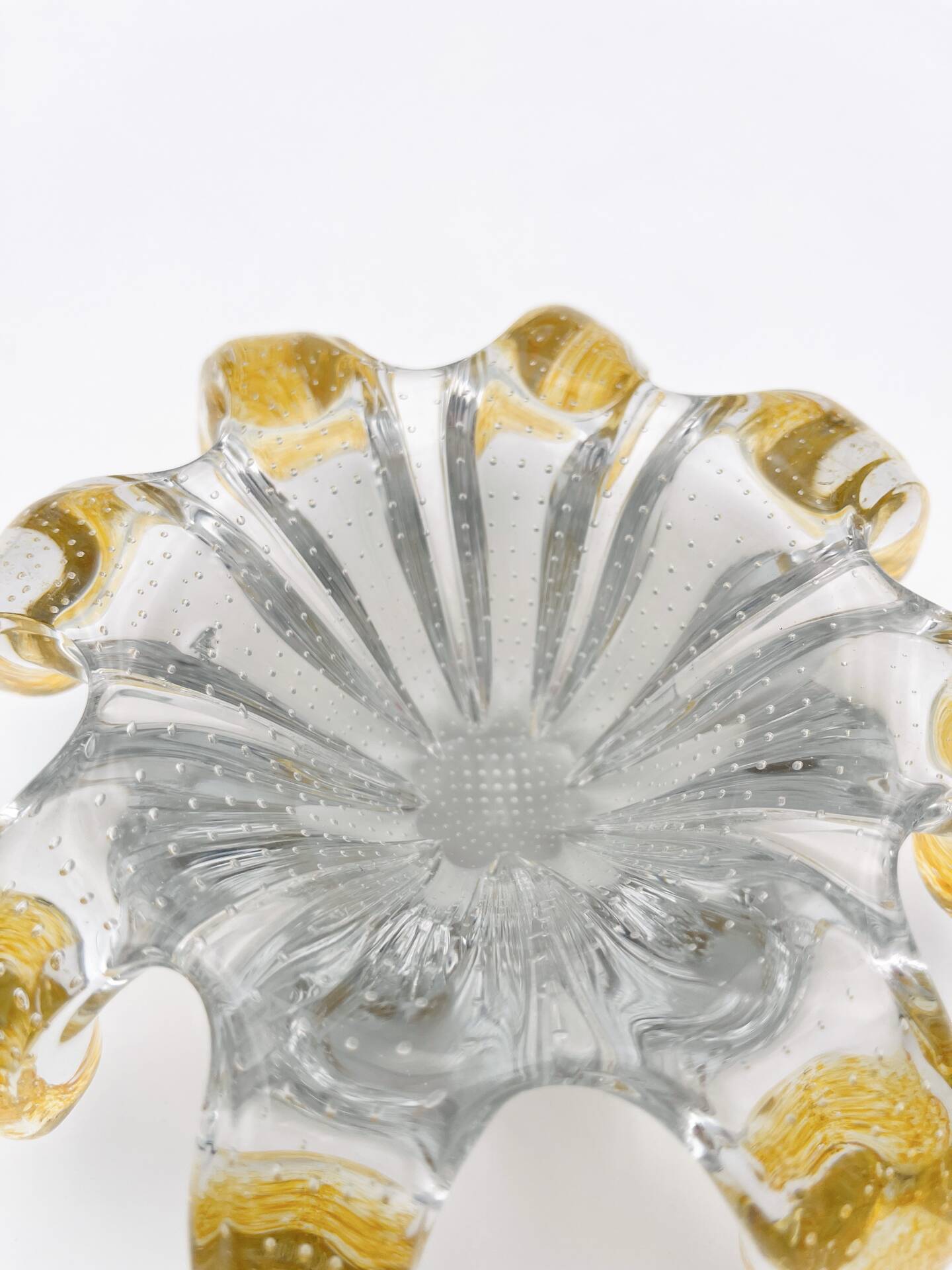Murano Bowl Archimede Seguso Bullicante Crystal & Fritté Gold 1950