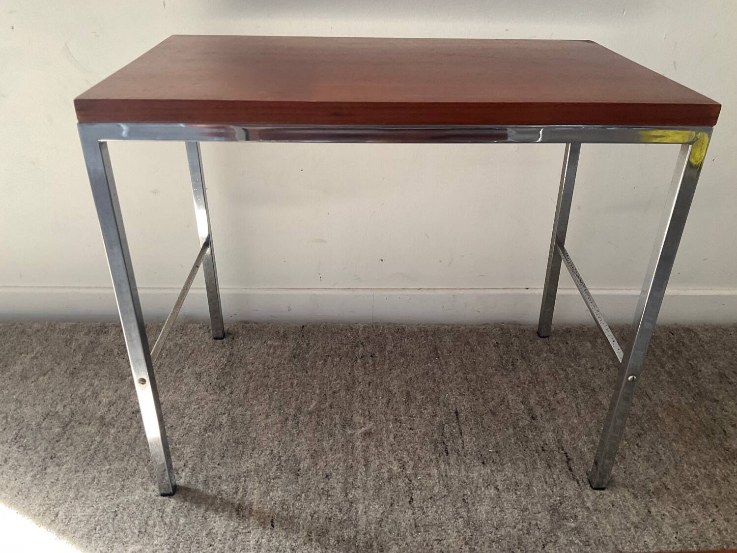 Trio of teak and chrome metal nesting tables from the 60s-70s