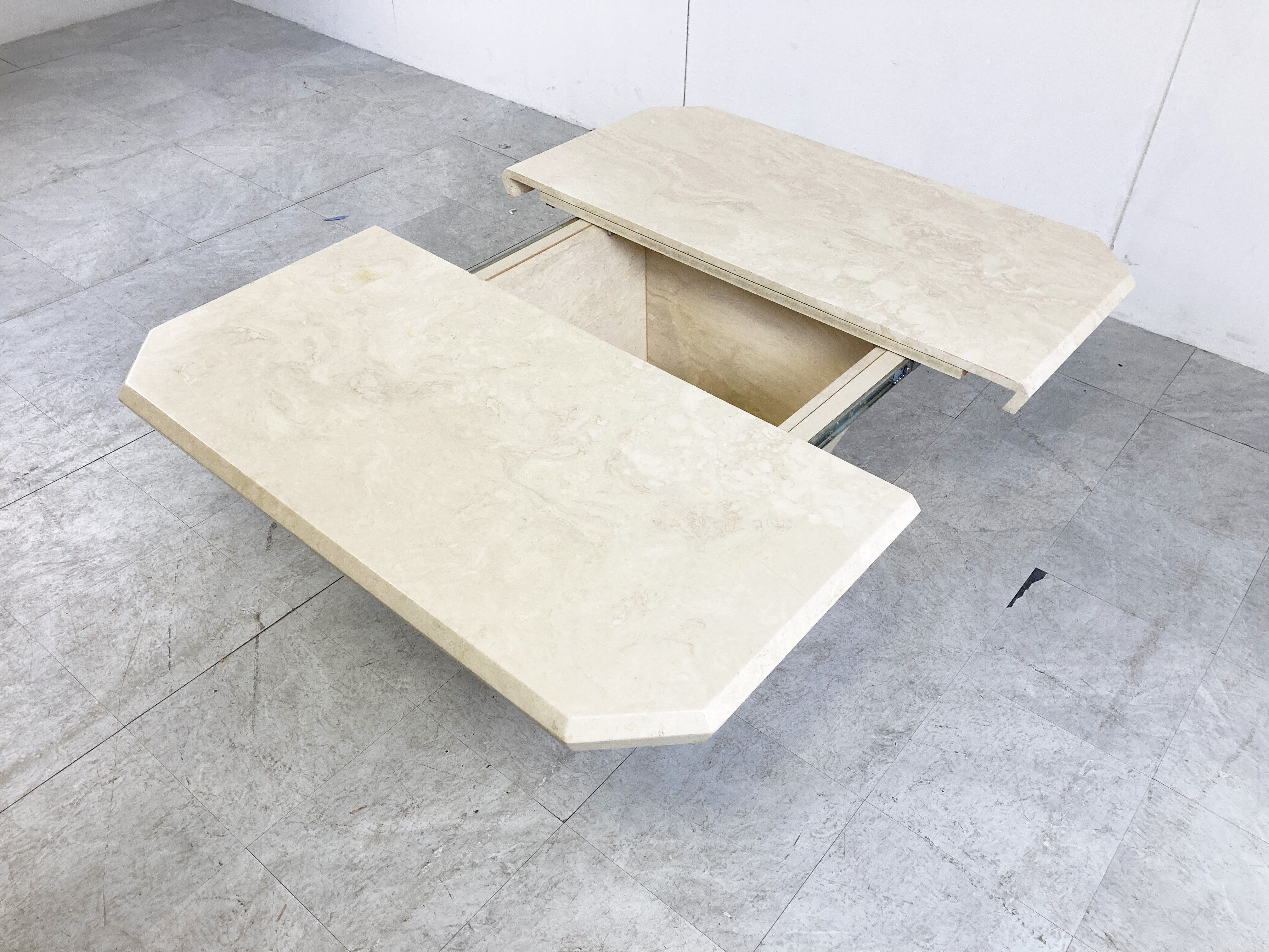 Vintage travertine hidden bar coffee table, 1970s