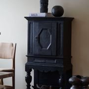 Antique black painted wardrobe from the 18th century by a Danish cabinetmaker, baroque.
