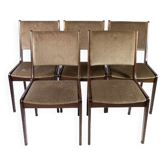 Set of five dining room chairs in dark wood and dark fabric of danish design by Farstrup, 1960s