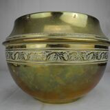 Ancien cache pot laiton doré déco shabby vintage brass flowers pot