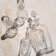 Carafe début XXème siècle ciselé et gravé, bouchon facetté