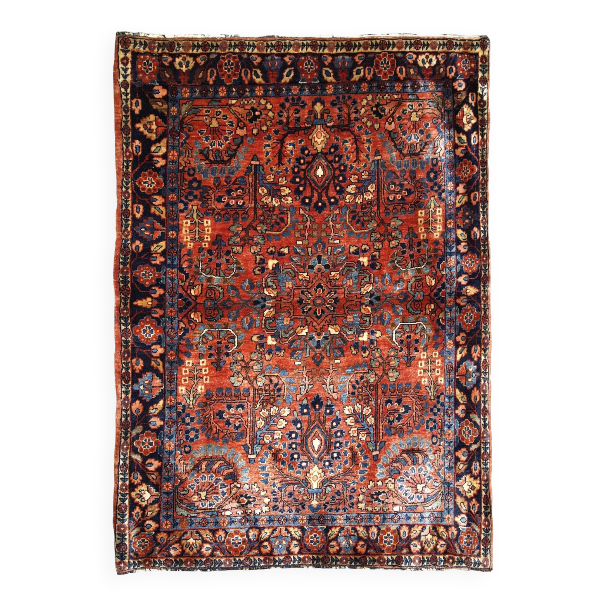 Handmade antique Persian Sarouk rug 3.4' x 5.3' (103cm x 161cm) 1920s - 1B697