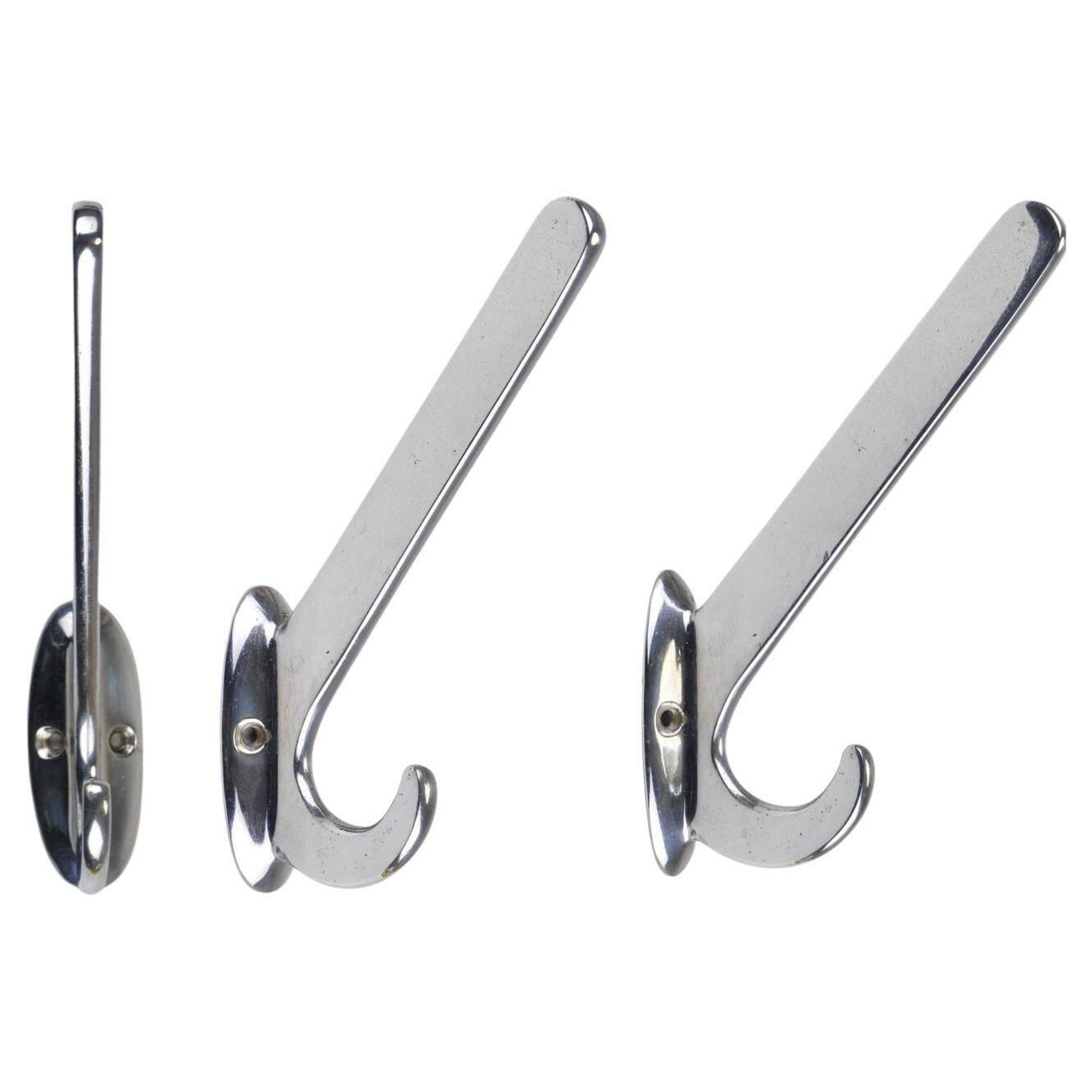 Up to 5 large Art Deco Bauhaus wall hooks in nickel and brass, Vienna, 1930s.