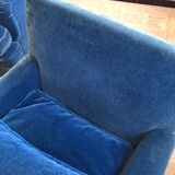 Pair of vintage chairs in oil blue velvet.