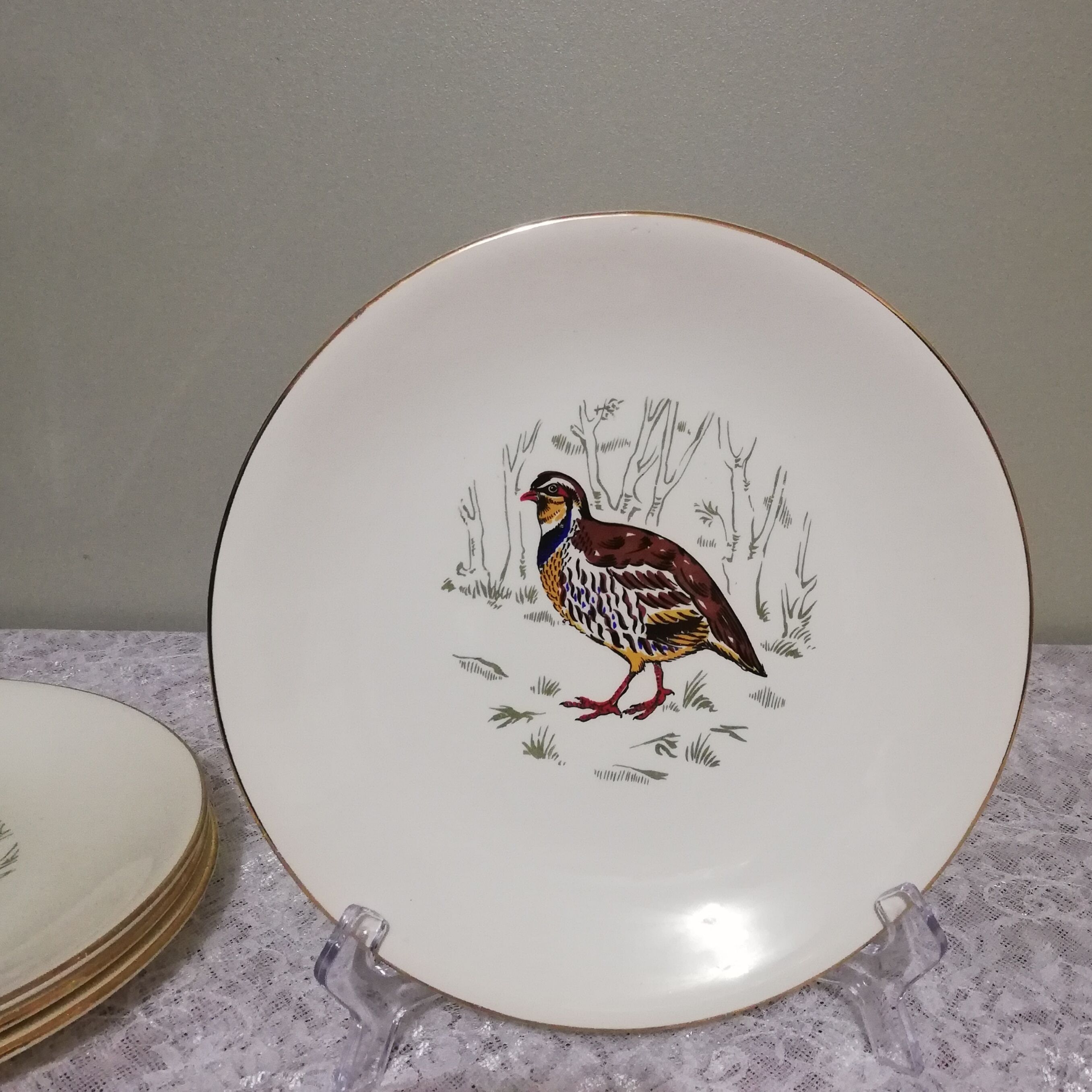 6 flat plates Gien Marly "birds of the forests"
