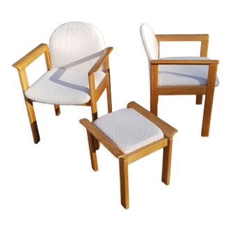 Vintage armchairs and footstool