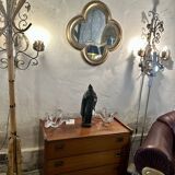 Clover mirror in patinated gold metal Diam 66 cm