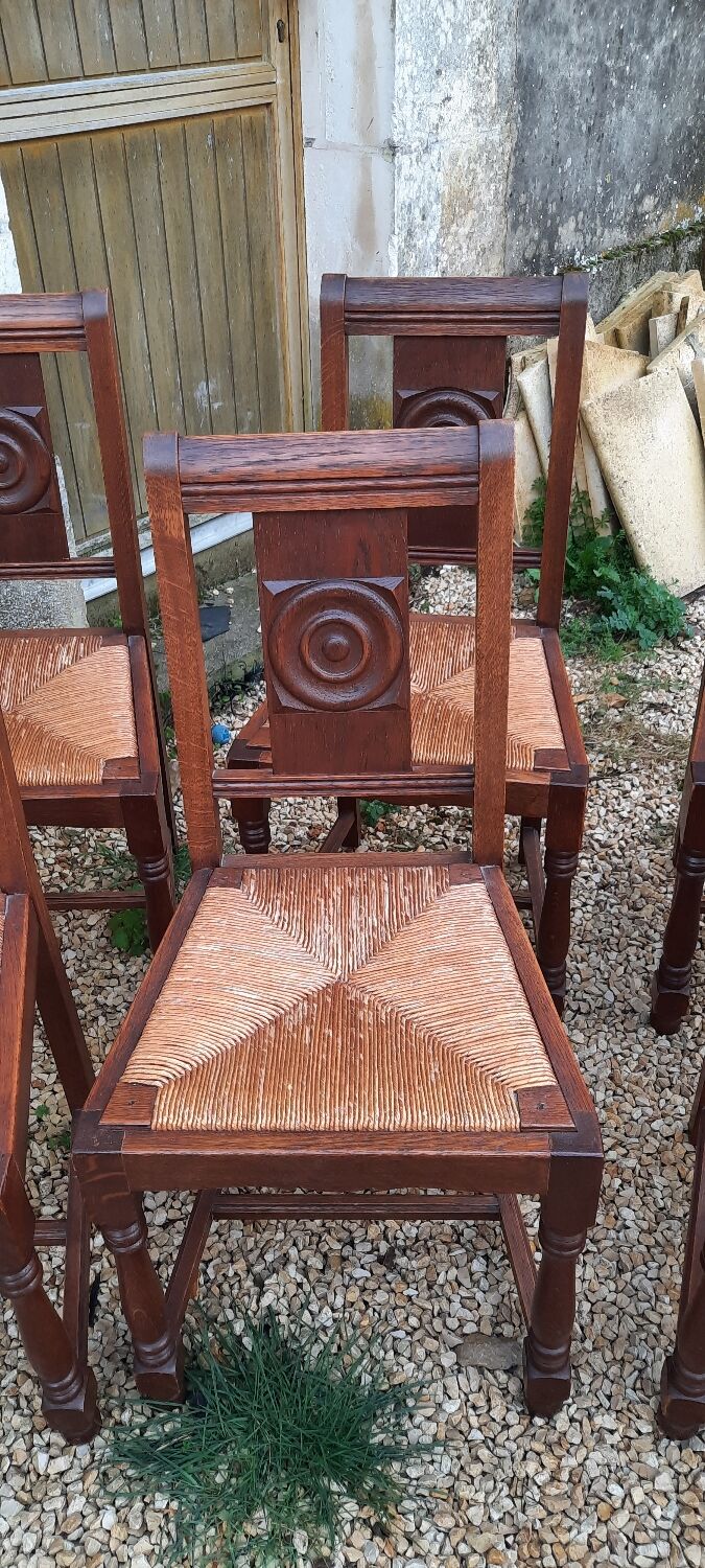 6 chairs and two brutalist armchairs