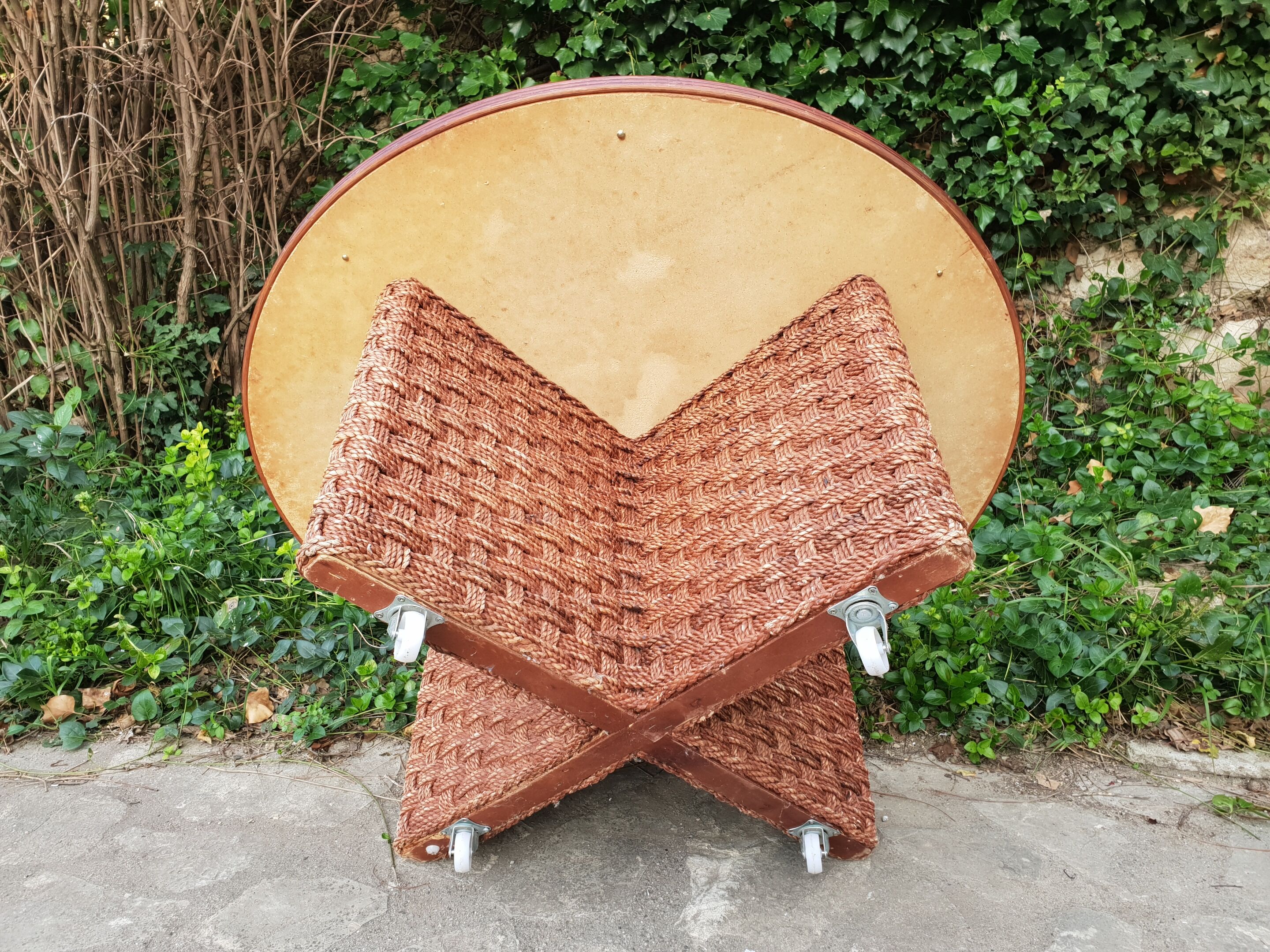 Vintage rope coffee table and stools