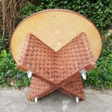 Table basse et tabourets en corde vintage