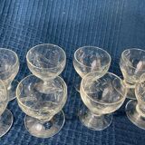 Set of 12 hand-sized crystal glasses with flower decoration