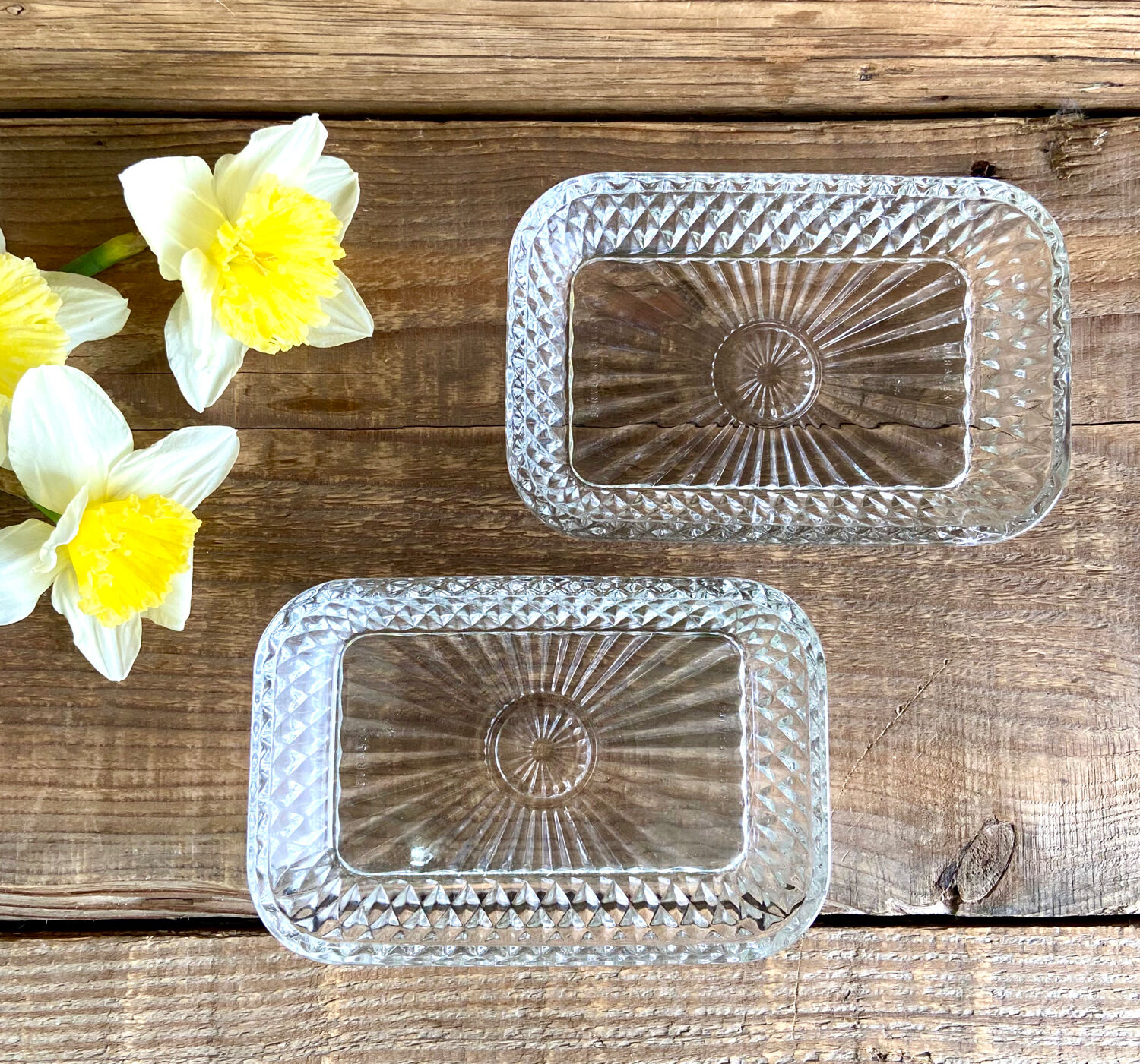 Duo of Duralex France butter dishes