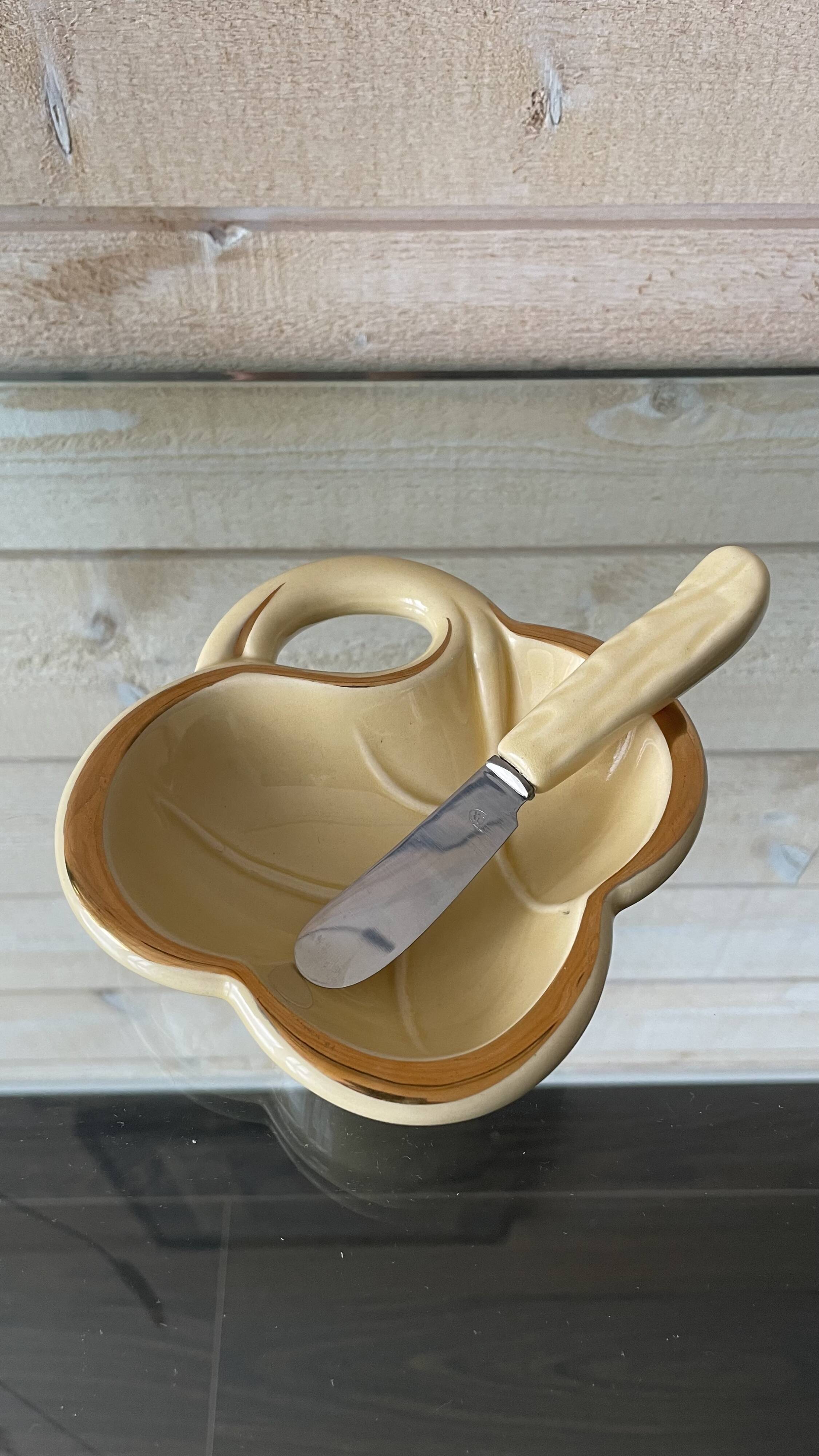 Butter dish and ceramic knife Poet Laval vintage 60s