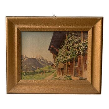 Ancien tableau vintage Alpes Suisses
