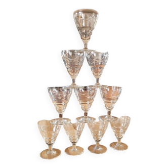 10 vintage cut glass water glasses