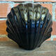 Vintage 1970s Black Ceramic Shell Vase #D690
