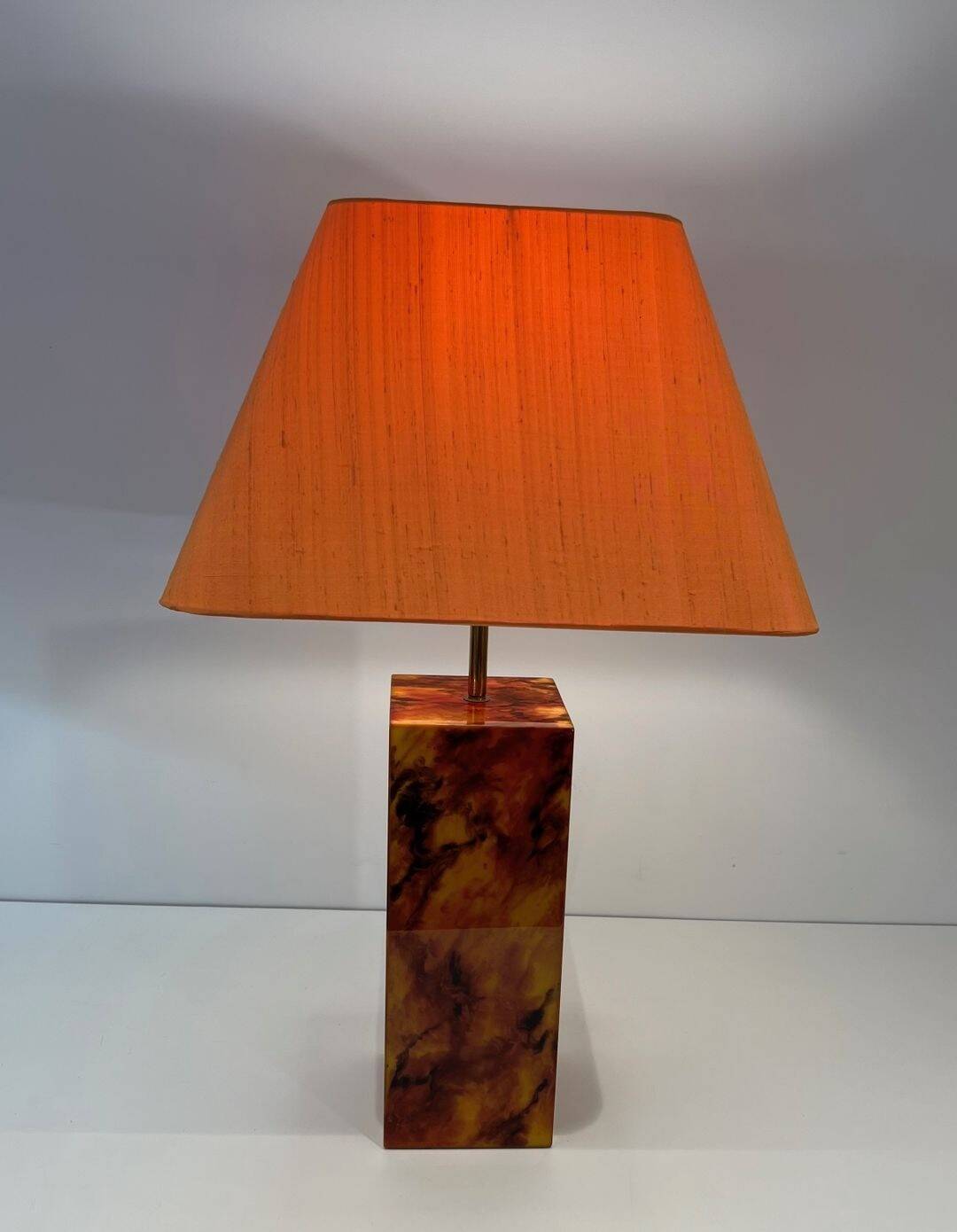 Pair of Plexiglass Lamps Imitating Tortoiseshell, French Work,