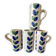 4 mugs stoneware flower decoration