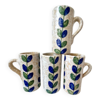 4 mugs chopes grès décor fleurs