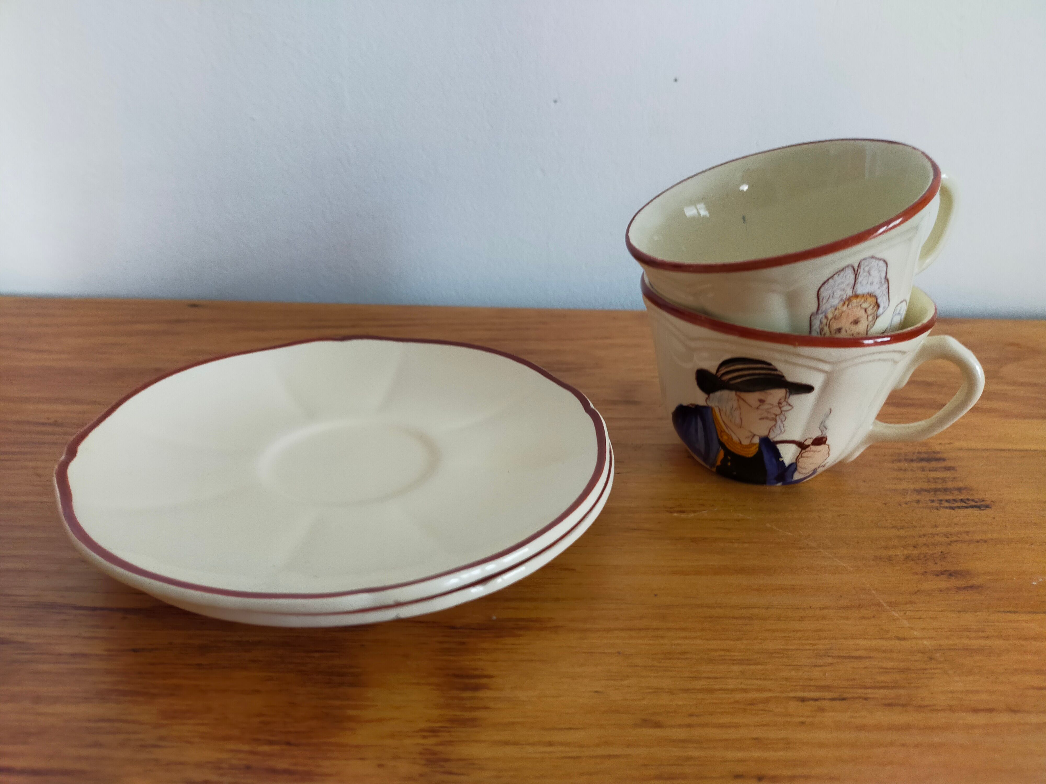 Vintage saucer cups in Breton earthenware
