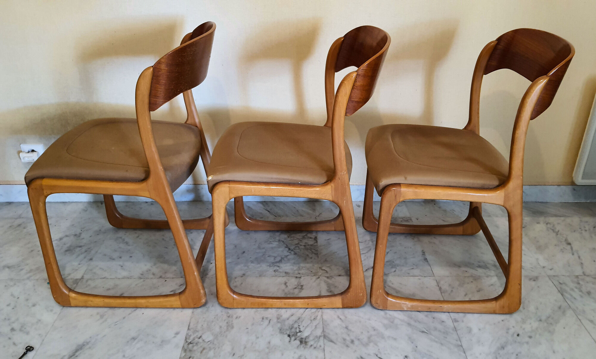 3 chairs Baumann Sled 1960 original fabric