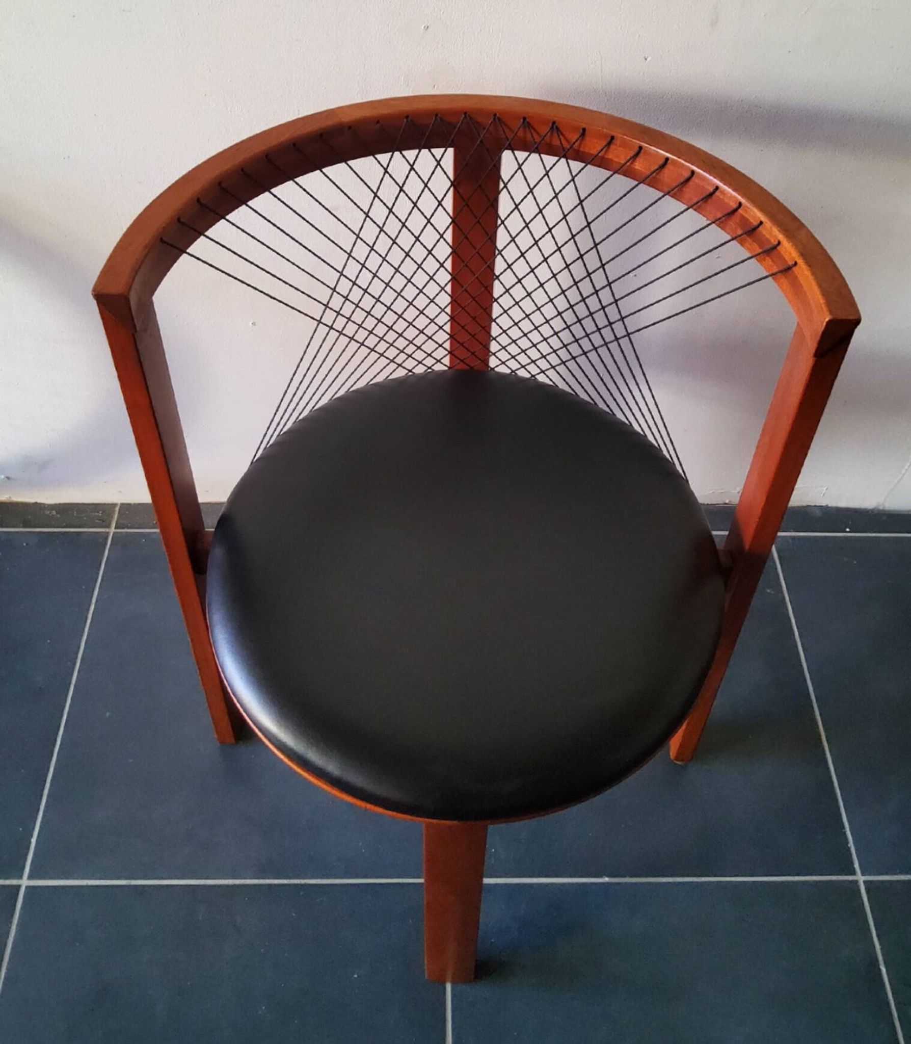 Niels Jorgen Haugesen String wood and leather chairs for Tranekaer, Denmark