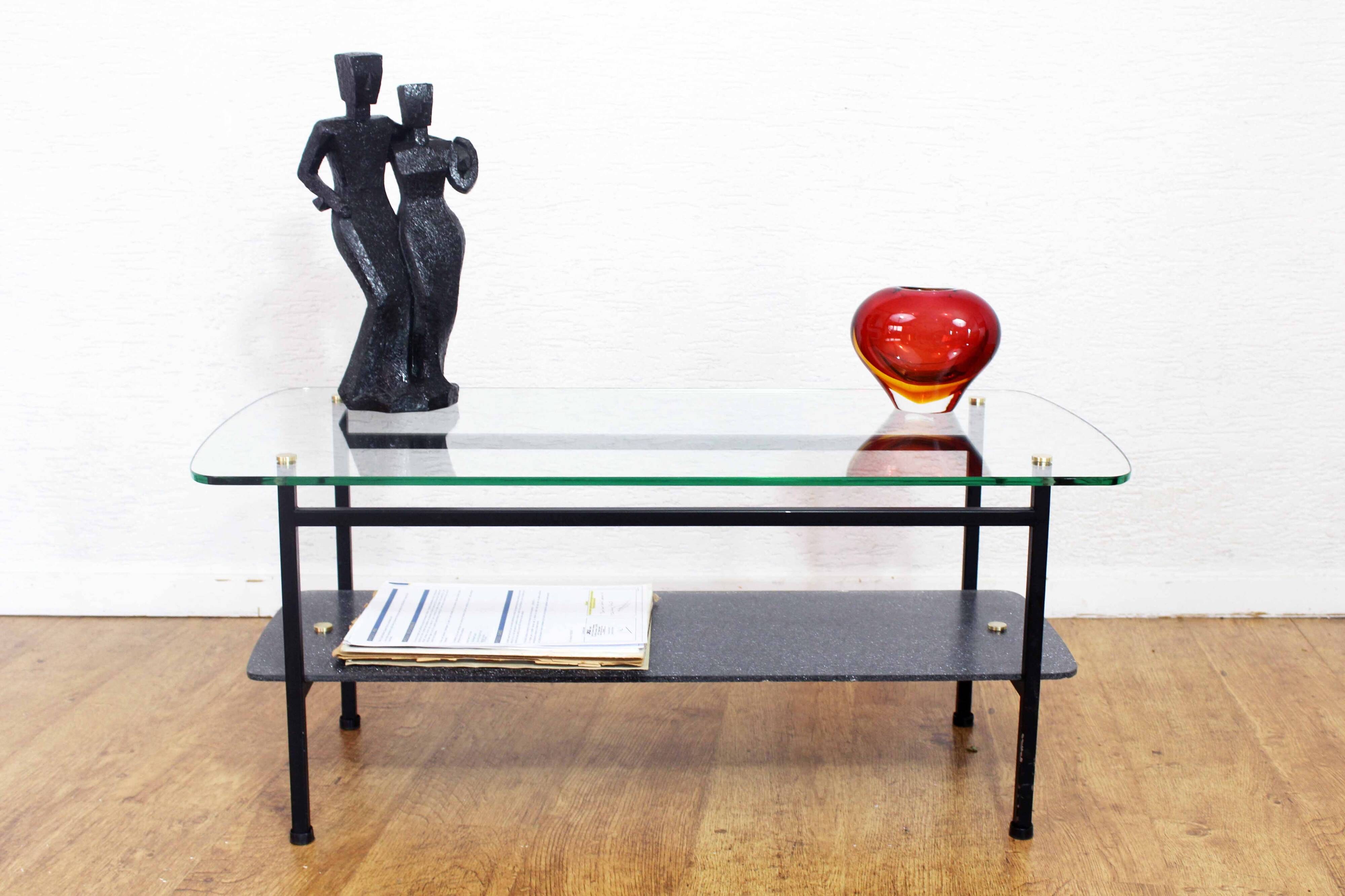 Vintage glass and metal coffee table 1970