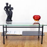 Table basse vintage en verre et métal 1970