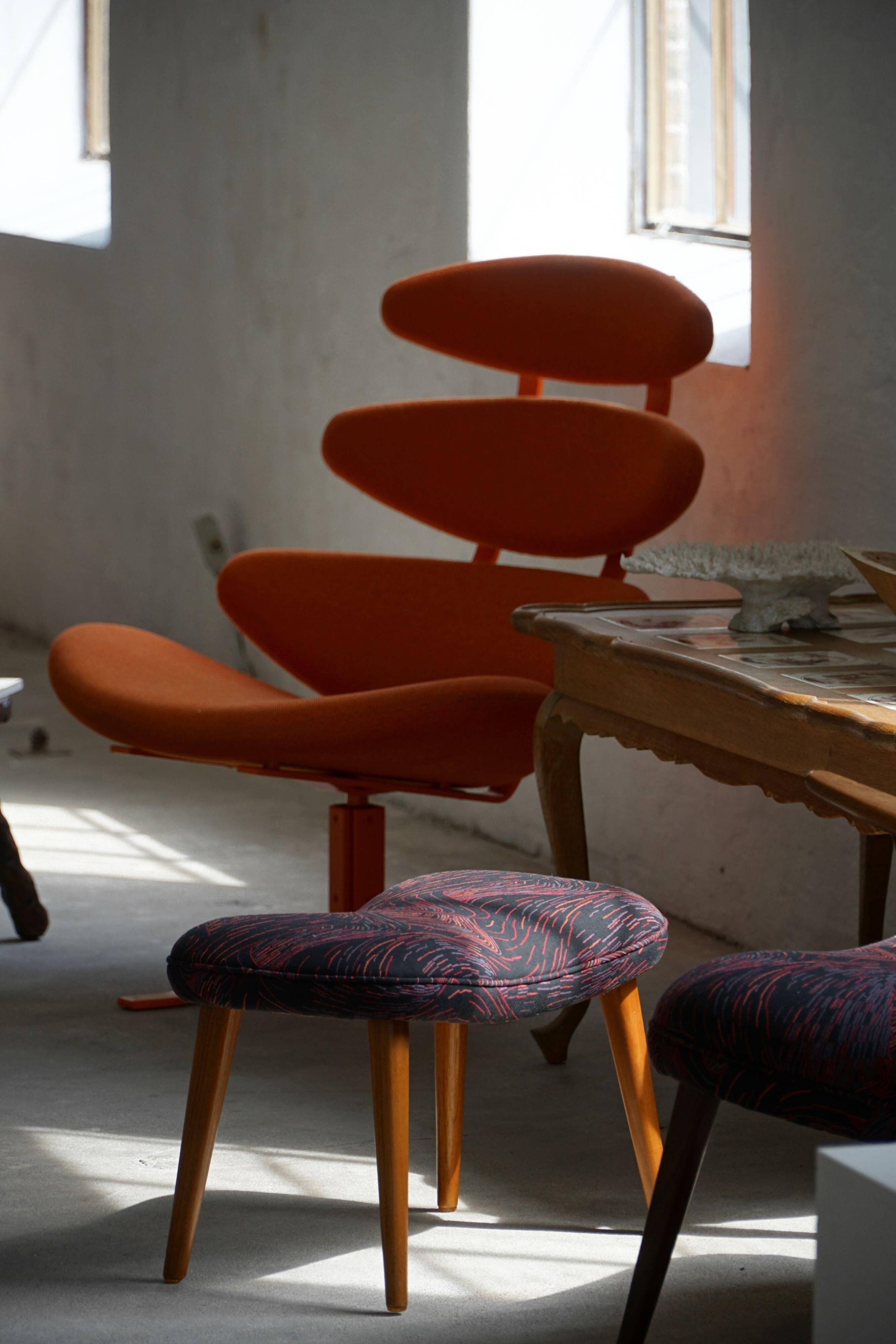Madsen & Schubell, accent chair and stool in teak, reupholstered, 1950s