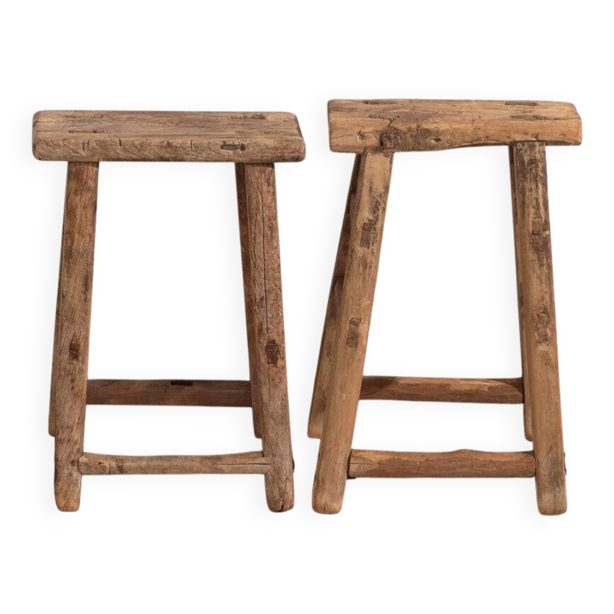 Ancient Asian stools (circa 1900). Set of two pieces