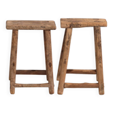 Ancient Asian stools (circa 1900). Set of two pieces