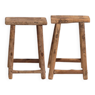 Ancient Asian stools (circa 1900). Set of two pieces