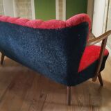 Scandinavian cocktail sofa red bi color, years 50 60 plush red black