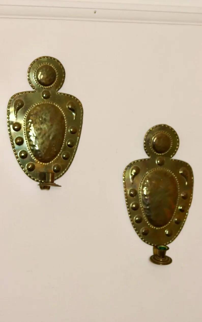 Mid-Century Swedish Wall Sconces in Antique Brass