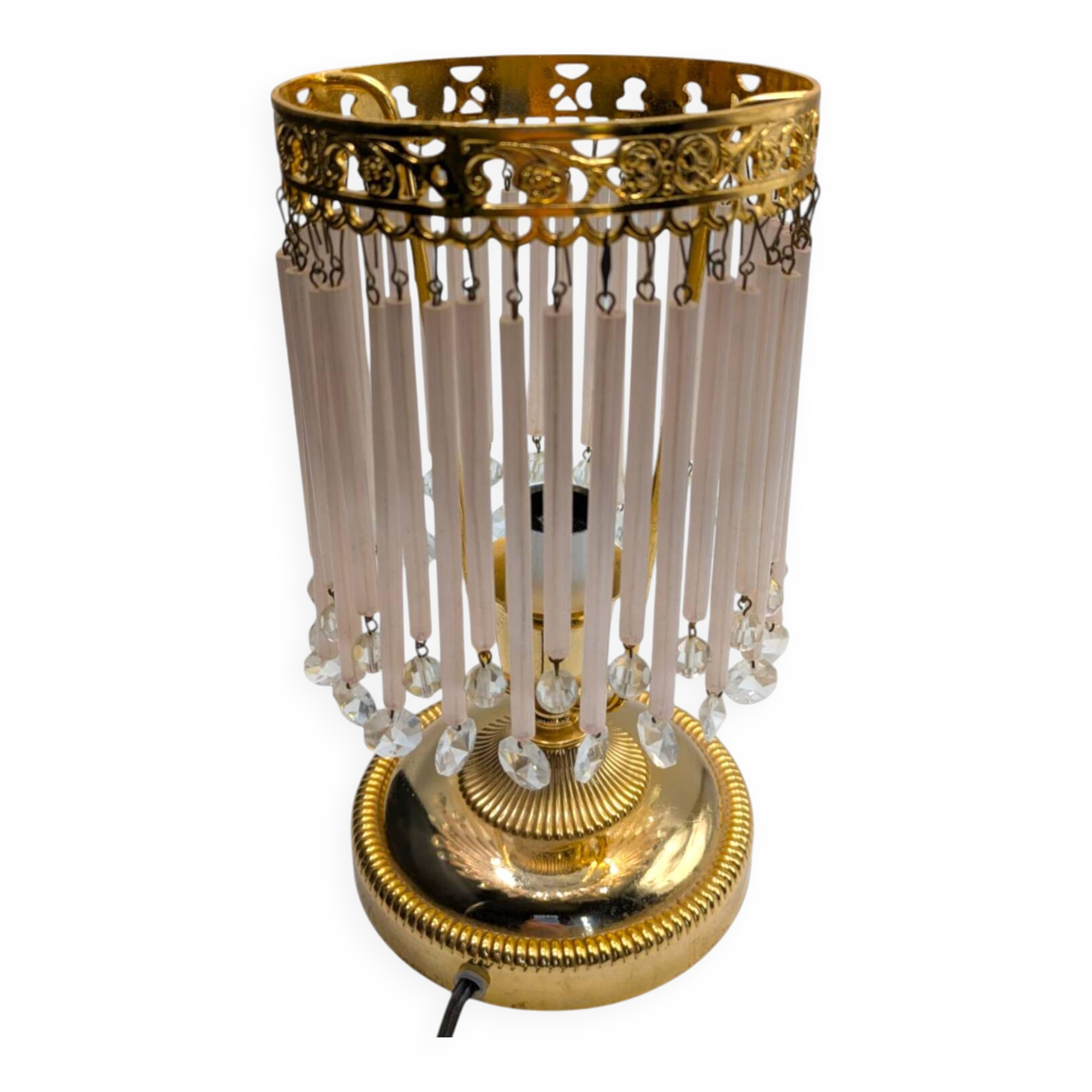 Vintage brass table lamp – with crystal drops and Art Deco style