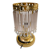 Vintage brass table lamp – with crystal drops and Art Deco style